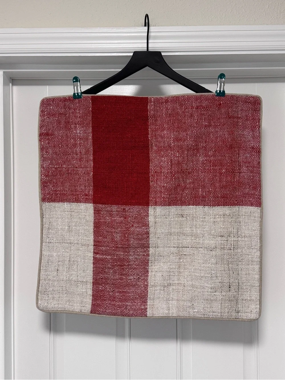 NWT Joon Loloi Susan Red Ivory Macro Plaid Pillow Cover 22x22 Holiday Accent⁠